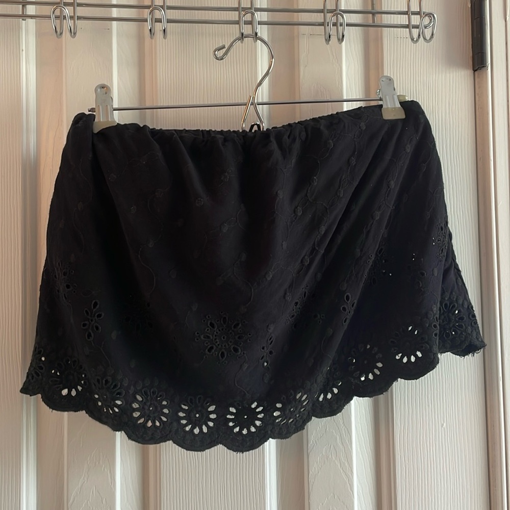 Free People Black Strapless Crop Top With Eyelet Detail, Size XS